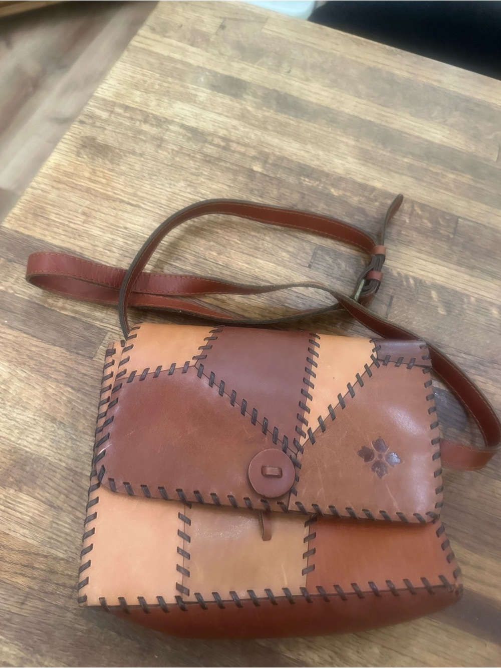 Patricia Nash Brown Patchwork Leather Crossbody Bag